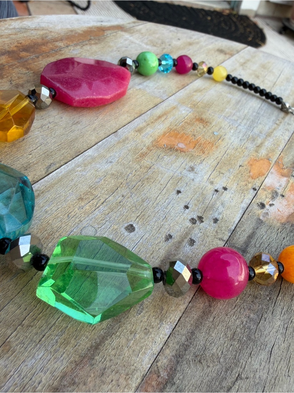 Colorful Oversized Faceted Beaded Statement Necklace Hot Pink Turquoise Green